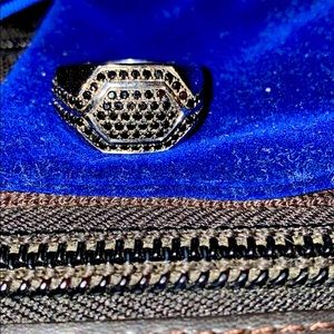 Men’s silver black sapphire/diamond ring